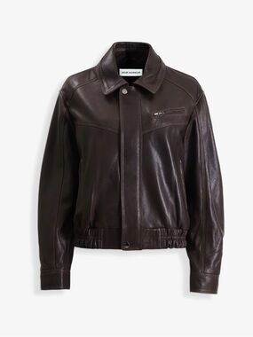 NOUR HAMMOUR Clint Dark Brown Leather Bomber Jacket